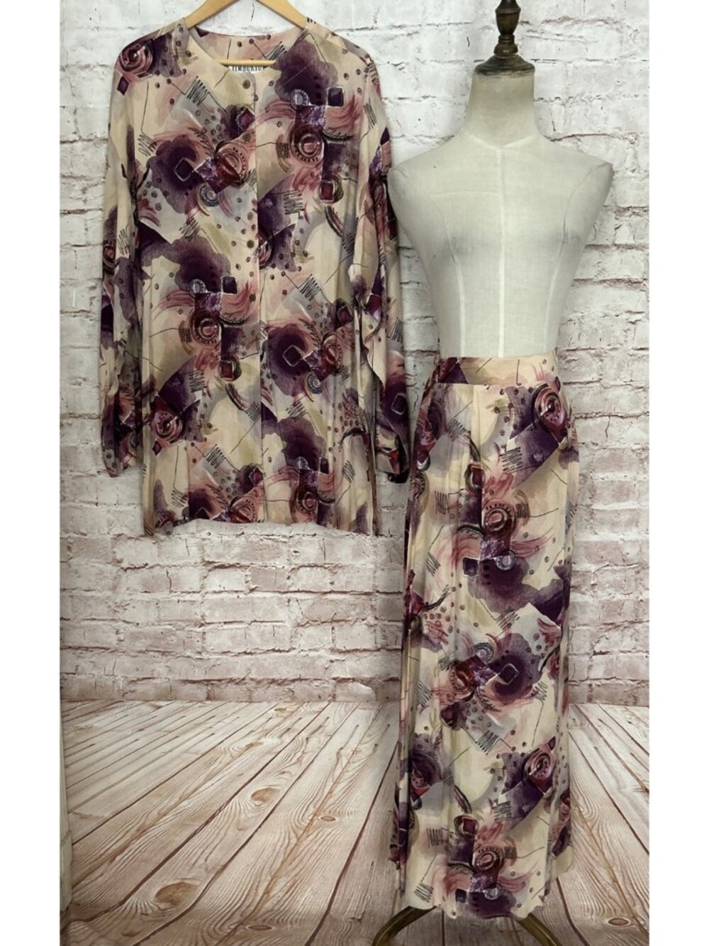 Vintage Timbuktu Station 2pc Abstract Tunic Top & Matching Maxi Skirt Size M/L